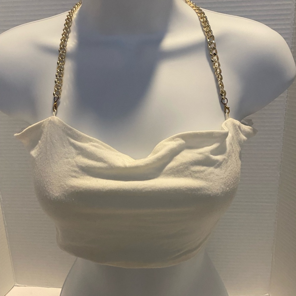 SHEIN Cream Gold Chain Strap Crop Top Size Small